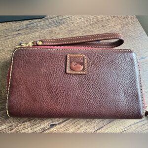 Dooney & Bourke Florentine Chestnut Leather Wristlet Zip Around Wallet